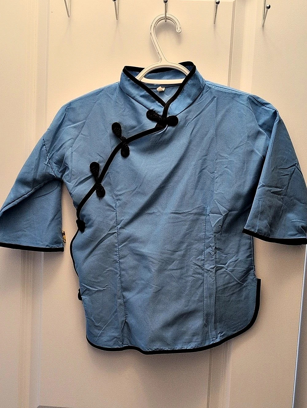 Blue Mandarin Collar Frog Closure Tunic
